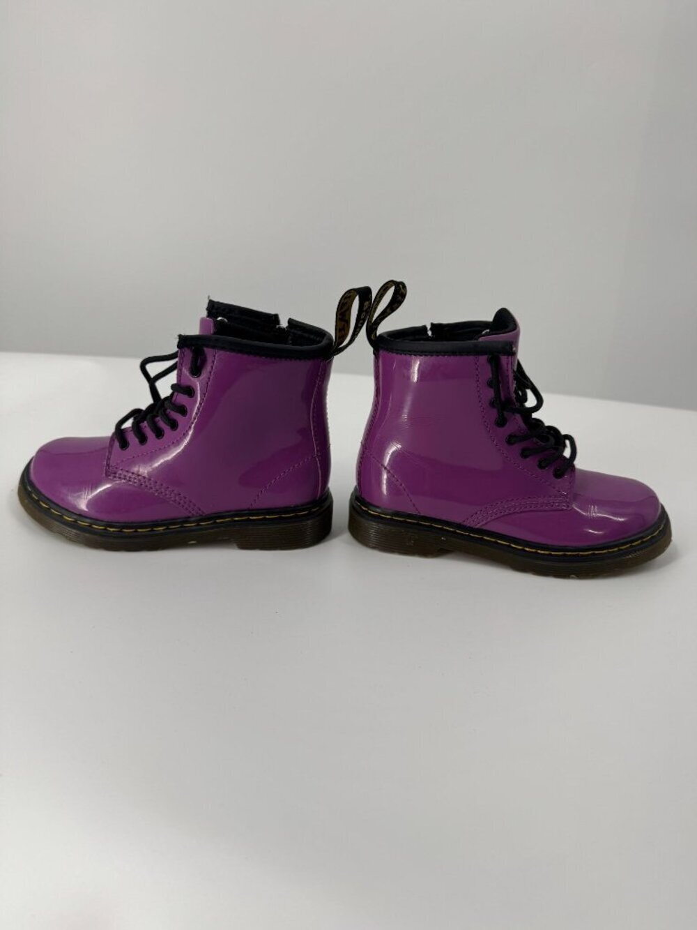 Dr. Martens Purple Patent Leather Kids Lace-Up Boots With Side Zipper Durable So - Picture 5 of 9